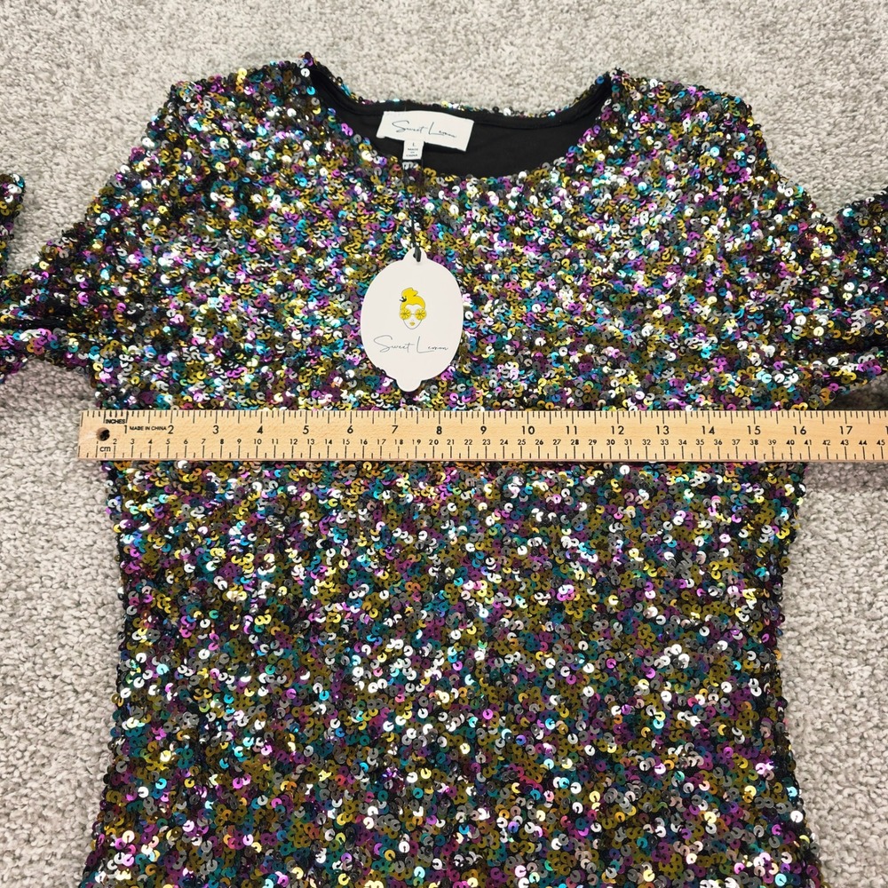 New‎ Sweet Lemon Womens Multicolor Sequin Long Sleeve Mini Dress NWT Size L - Picture 5 of 9